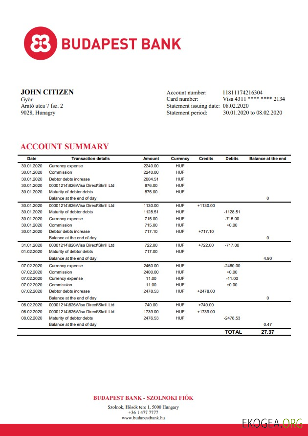 Hongrie Budapest Bank   Szolnoki Fiók